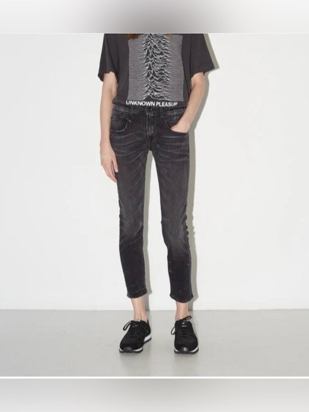 R13 Boy Skinny Jeans in Black Marble Size 32